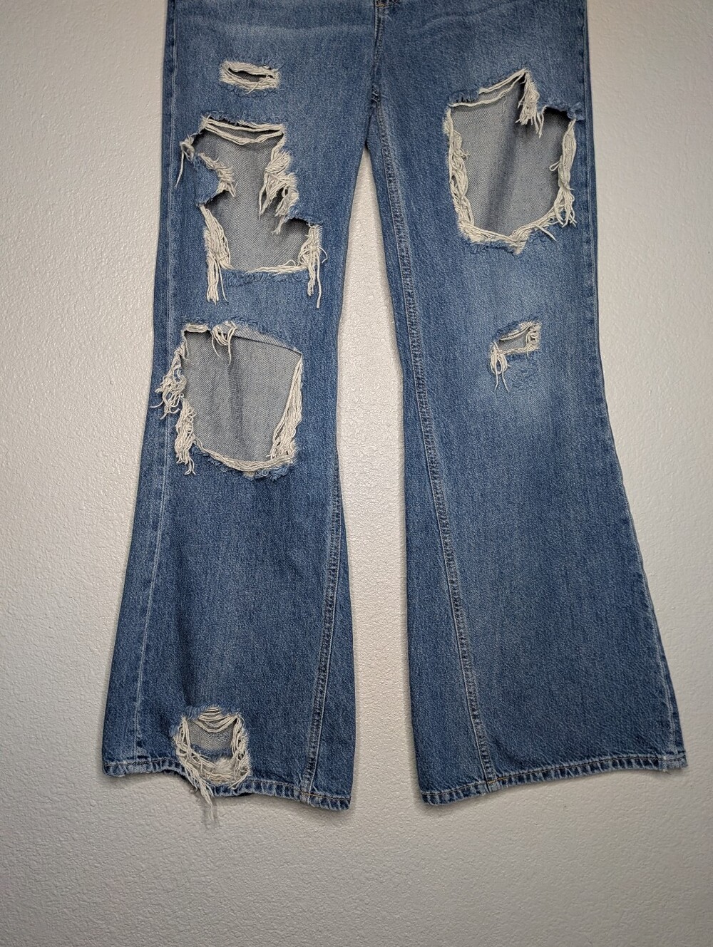 We The Free Blue New Dawn Distressed Destroyed Hippie Boho Flare Jeans 28 - Picture 4 of 8